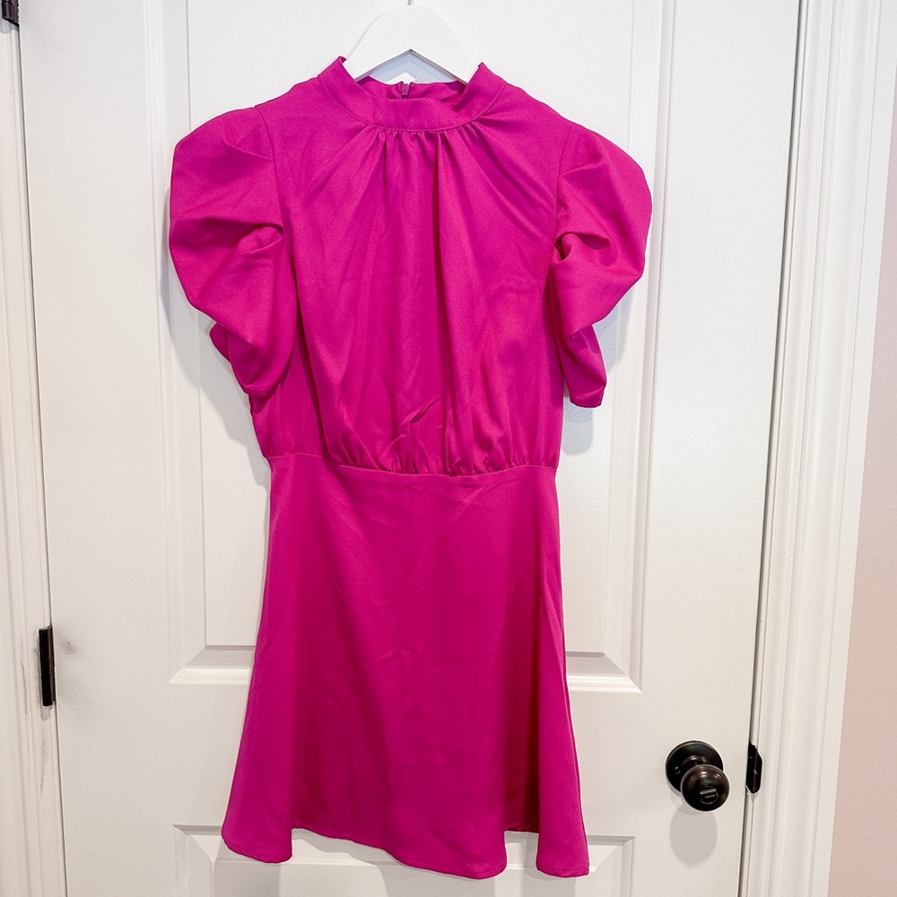 Magenta Puff Sleeve Dress